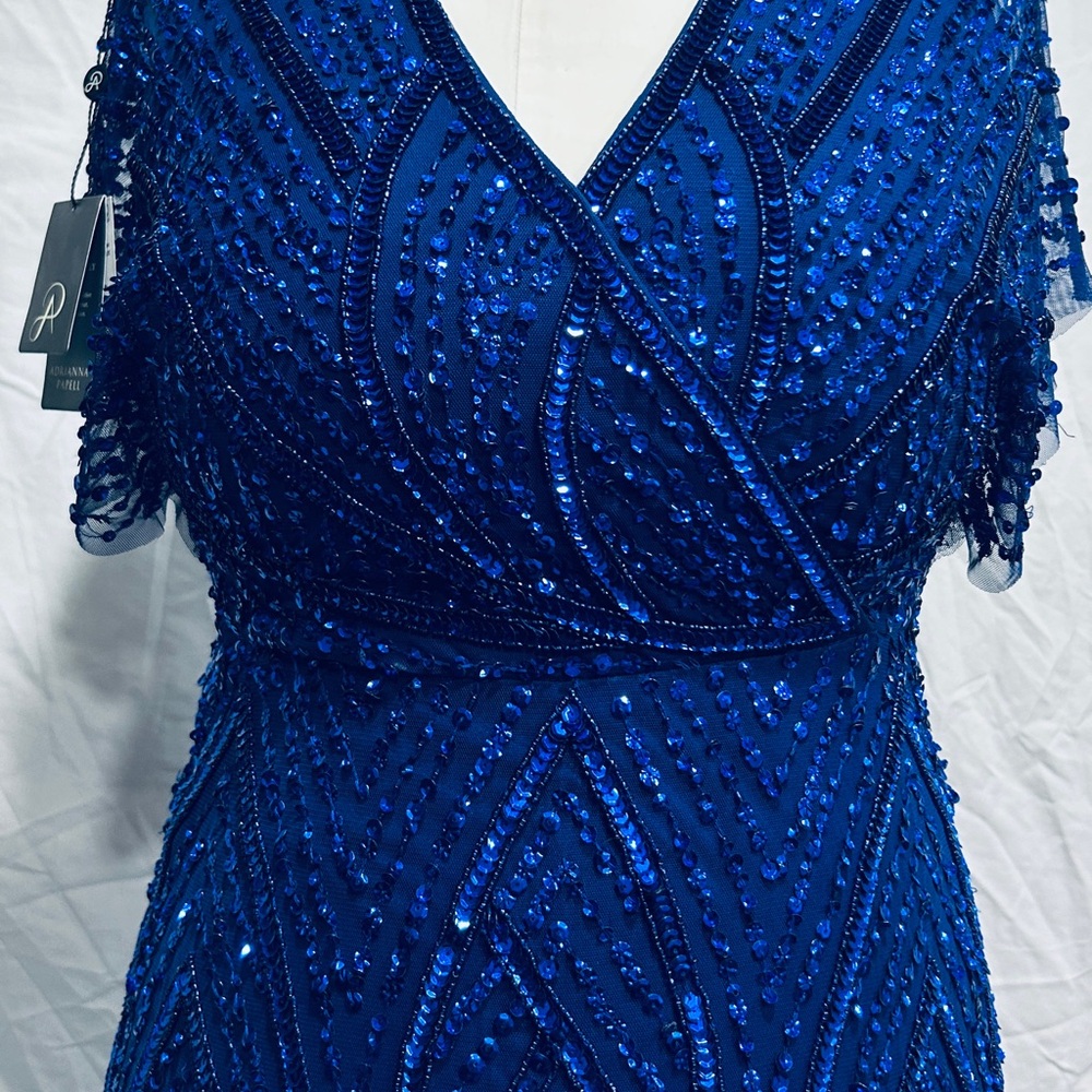 SOLD Adrianna Papell Deep Blue Beaded Dress